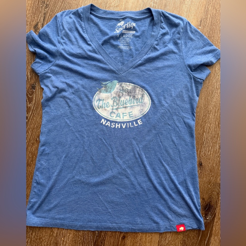 The Bluebird Cafe Nashville V-Neck Short Sleeve Tee - Blue